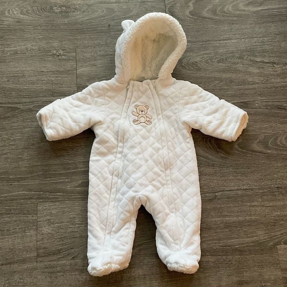 Little Me Baby One Piece Bunting Coat‎ Snowsuit Quilted White Size 3-6 Months - Picture 1 of 7